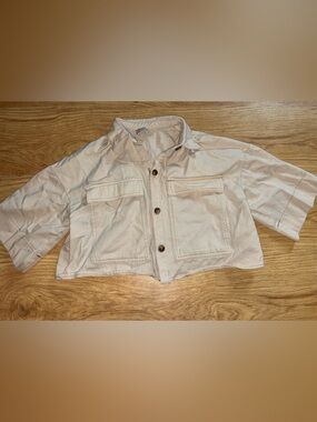 Neutral Cropped Button-Up Jacket